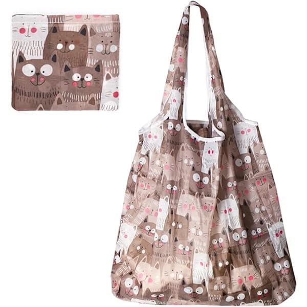 Foldbar Øko-venlig Indkøbspose, Vandafvisende Tote Indkøbspose Genanvendelig Indkøbspose Indkøbspose i Klud til Indkøb Rejser Picnic Cat