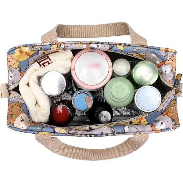 Stor Rejsetoilettaske til Kvinder Vandafvisende Toilettaske Makeup Organizer Taske Kosmetik Taske Svømning Gymnastiktaske (Gråblå Kat)