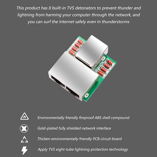Ethernet-splitter 1 til 2 RJ45 Kobling Forlengerkontakter Adapter Hunn til Hunn Nettverk LAN Dele med Lynbeskyttelse 1 Par