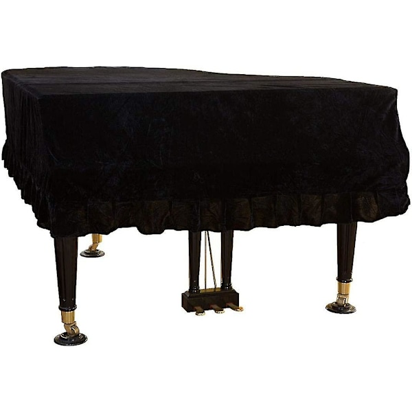 Grand Piano-trekk for standard vertikale pianoer, fløyels støvtrekk med makrame svart, 160 cm 160CM