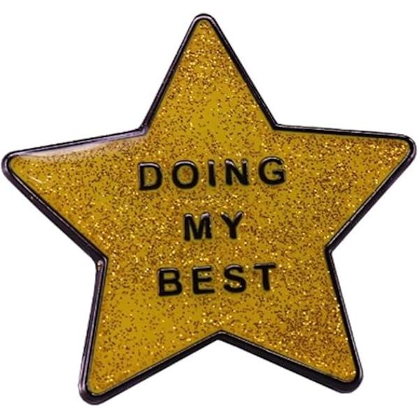 Guld Stjärna Emblempinne Gör Mitt Bästa Guld Glitter Stjärna Emblempinne Brosch Pin Metall Märken Slipsnål Broscher Jackor Jeans Mode