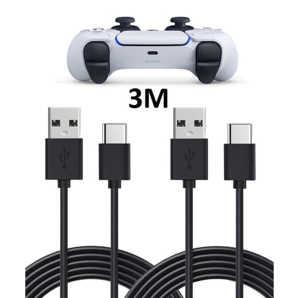 2-pak 3m 3 Meter Opladningskabel - til PS5/ Playstation 5 USB-C Sort
