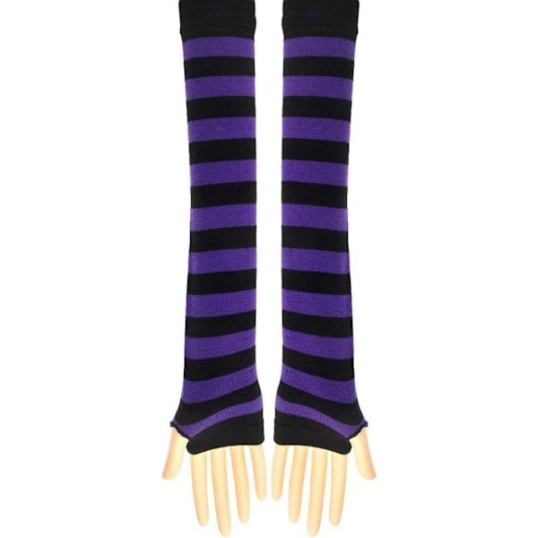Pitkät neulotut lapaset Polvenkorkuiset raidalliset sukat Legginsit Juhlapuvun tarvikkeet 2 parin setti, Musta ja Violetti, Yksi koko Violetti Purple