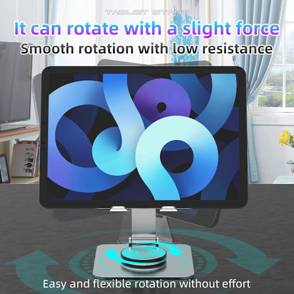 Tablet Stativ. 360° Rotation Justerbar Tablet Holder, Foldbar Aluminium Desktop iPad Stativ Dock til iPad Pro/Mini/Air, iPhone Transparent