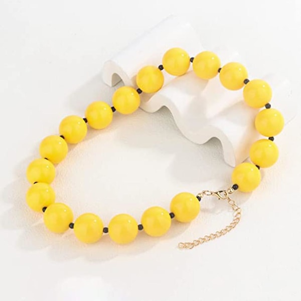 Farverig Harpiks Perle Statement Choker Halskæde Akryl Chunky Perle Halskæde Yellow