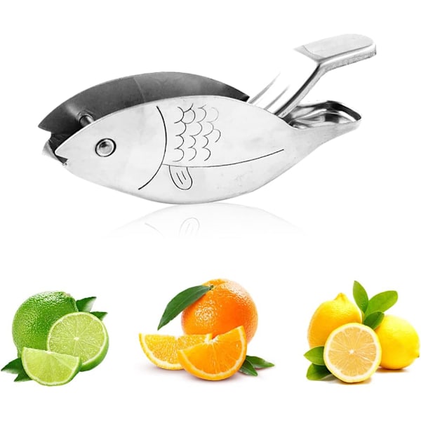 Manuel Citronpresser i Rustfrit Stål - Fisk Formet Citronpresser til Køkkenet - Til Appelsiner, Citroner og Lime