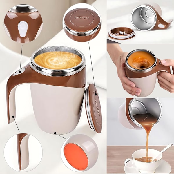 380ML Självrörande Kaffe Mugg Automatisk Magnetisk Omrörning Kaffe Mugg Roterande Hem Kontor Resa Omrörning Kopp Brown