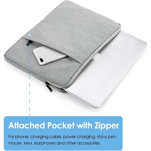 13-tommers Laptop Sleeve Etui for 2024-2022 MacBook Air 13,6 tommer med Apple M3 M2 Chip & MacBook Pro 13,3 tommer M2 Chip (Grå)