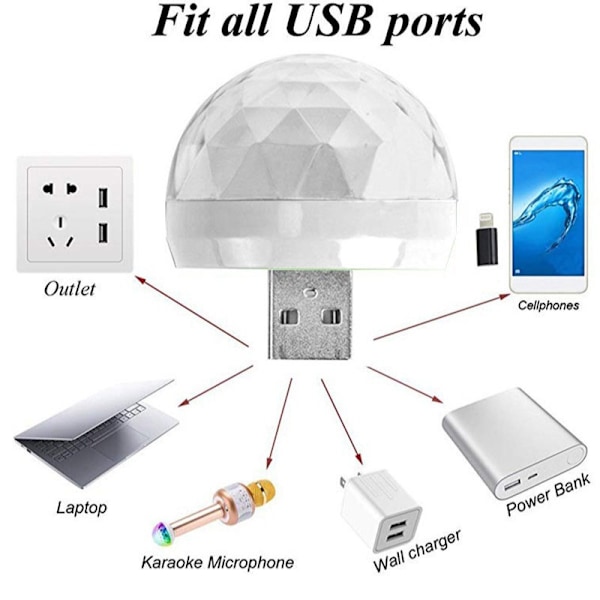 4 stk USB Mini Diskotek Lys, Multifarvede LED Bil Atmosfærisk Lys, Lydaktiveret Magic Strobe Party Lys