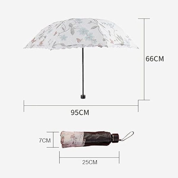 Solparasoll för damer, parasoll med broderad spets, dubbeldäckat, anti-UV-parasoll, paraply för sol/regn/snö, hopfällbar