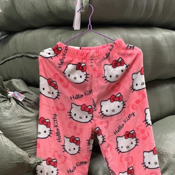 Söta tecknade pyjamasbyxor för kvinnor överallt tryck flanell pyjamas varma hem sömn graffiti byxor XL XL