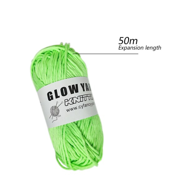 2 rullar Glow in The Dark Garn för virkning, 50m per rulle Luminous Fluorescent grön