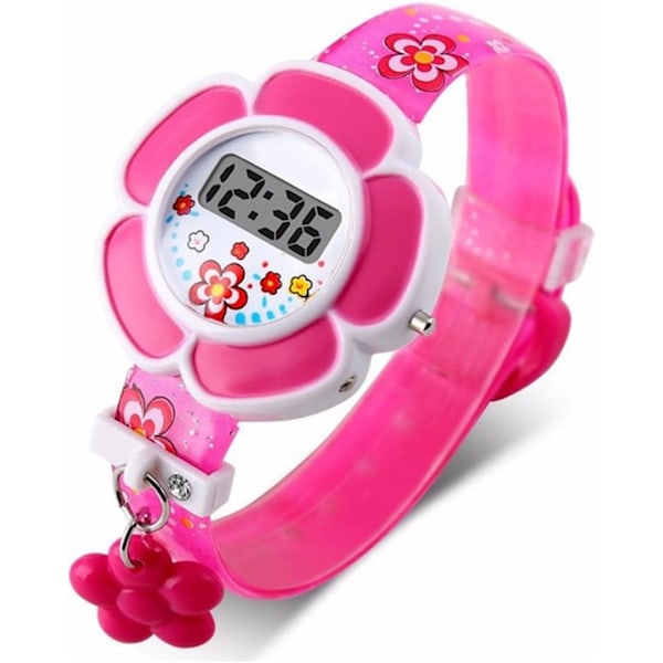 Blomster Børneure, Vandafvisende Søde Børneure, Tegneserie Silikon Digitalt Armbåndsur til Drenge Piger (Roserød)