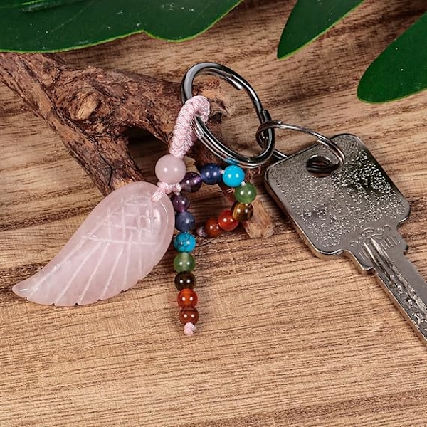 Kristallsten Ängelvingar Kristaller Nyckelring Tassel Hänge Smycke, Skyddsängel Vinghänge Nyckelring för Kvinnor Pink