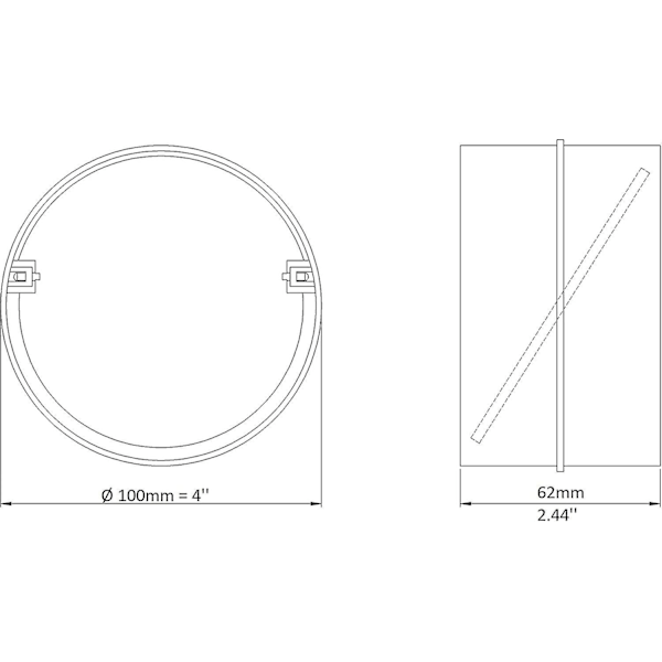 100 mm liitäntä takaiskuventtiilillä, pyöreä