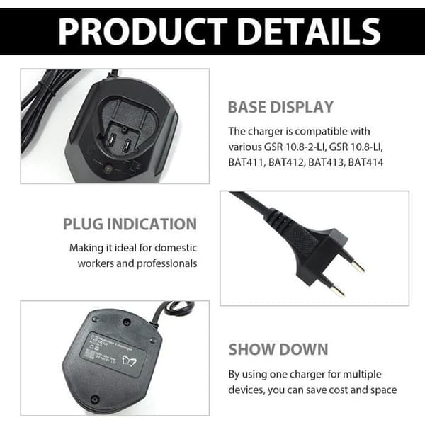 12 Volt Li-ION-lader for Bosch BAT411 BAT412 BAT413 BAT414, profesjonell batteriladererstatning for Bosch AL111