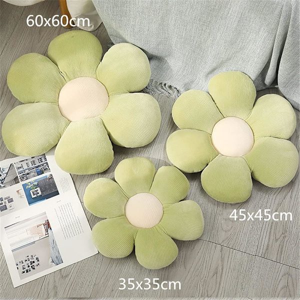Blomformad kudde golvstol sittdyna, mjuk bekväm färgglad plyschkudde tatami sittkudde, hem sovrum 60x60cm Green