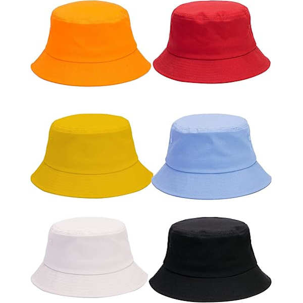 6-pack Bucket Hat Strand Fiskarhattar Bomull Vändbar Solhatt för Vandring Camping Jakt Resor Fiske, 6 Färger