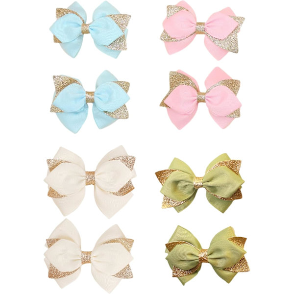 8 Stykker Glitter Hårbøyeklips, Babyjenter Hårbøyeklips, Mykt Bånd Små Rett Barrette Håndlagde Hårtilbehør