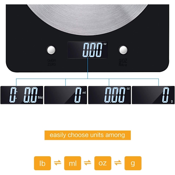 Digital Kjøkkenvekt, 5 kg/11 lb Elektronisk Matvekt med LCD-Skjerm, Rustfritt Stål Plattform, Veievekt for Baking og Matlaging