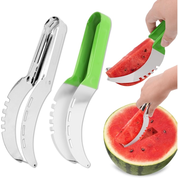 2pcs Watermelon Slicing Fruit Slicer, Stainless Steel Fruit Slicing With Hook, Multifunctional Household Gadget