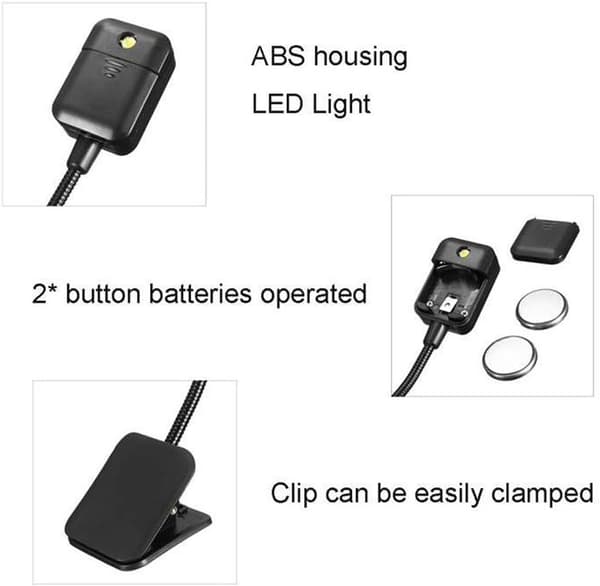 Læselampe til Notebook LED Boglampe Bordlampe Mini Fleksibel Klips Skrivebordslampe Sort