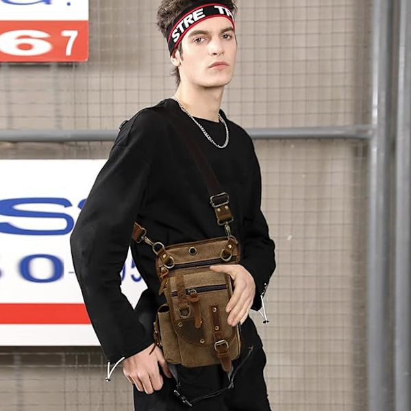 Canvas Drop Leg Bag Vandring Midjeväska Sling Crossbody Väska Axelväska Män Bröstväska Kvinnor Casual Daypacks för Utomhus