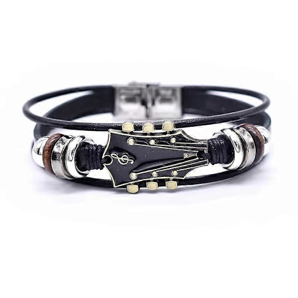 Retro Gitarrarmband i Konstläder, Rockmusik Gitarrläderarmband i Zinklegering Black