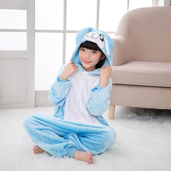 Syksy- ja talvi-flanelipuku miehille ja naisille, tähti-kani Koni-kani piirretty yhden osan pyjamapari kotikäyttöön BLUE 130cm