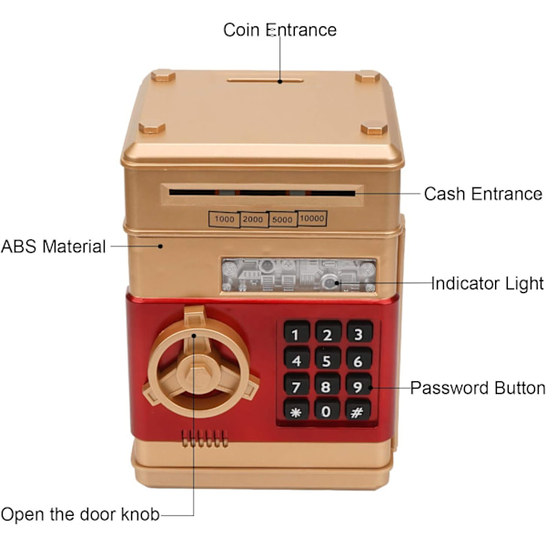 Elektronisk spargris, Mini ATM lösenord sparbössa kontanter mynt sparbössa för barn, tecknad säker bankbox perfekt leksaks gåvor för pojkar flickor Gold