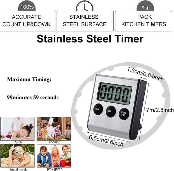 Kök Timer, Digital Kök Timer Magnetisk Nedräknings Kök Timer med Hög Alarm Rostfritt Stål Timer för Kök Matlagning