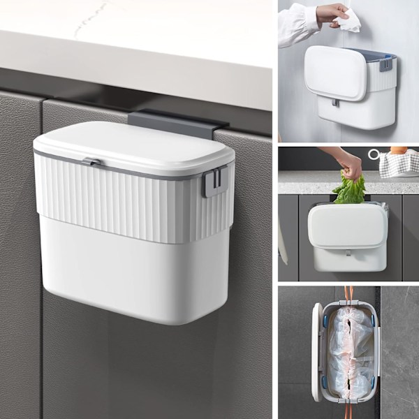 Kökssopkorg - Hängande sopkorg med lock, väggmonterad soptunna för köksskåpsdörr, liten soptunna under diskbänk för skåp, badrum 1.8 Gallon  7L