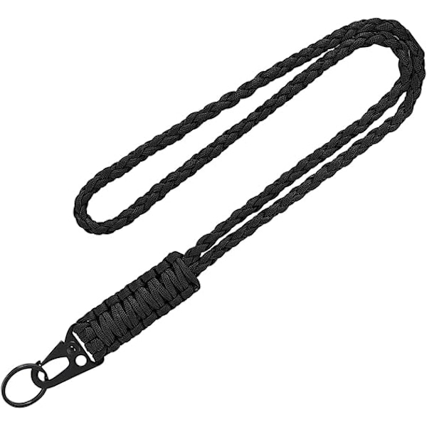 Paracord-snøre Heavy Duty Nøkkelring Snøre Flettet Fløyte Håndleddsnøre Halskjede Snøre for Nøkler ID-kort Badgeholder Telefon Black