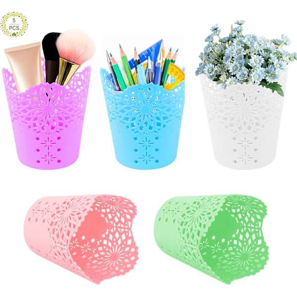 Haisheng 5-pakks Blyantbeholderkoppsett Blomst Blyantbeholder Vase Pot Blyantbeholder Plast Blomst Hult for Oppbevaring av Sminkekoster Blyant (Tilfeldig Farge)