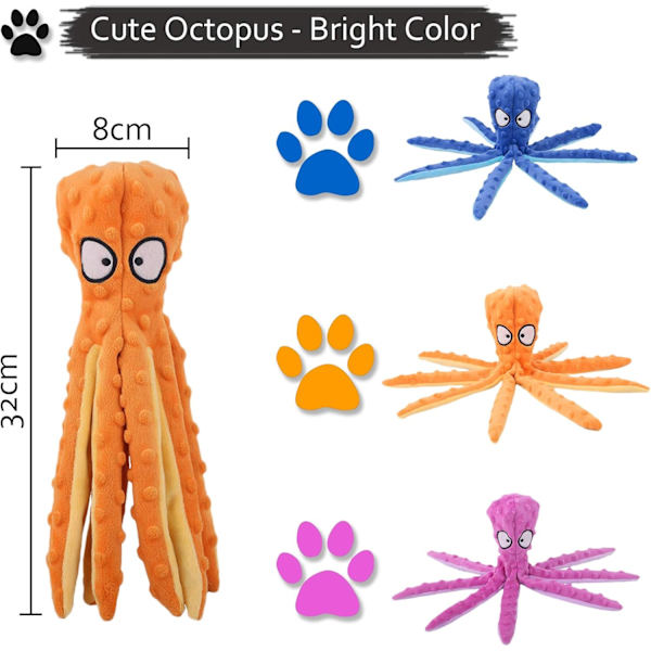 Pipande Interaktiv Leksak för Hundar, Fylld Octopus Hundtugg Leksak med Knasterpapper för Medelstora och Stora Hundar Orange