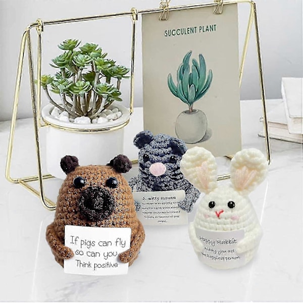 Mini Morsom Positiv Potet, mykt Ullstrikket Leketøy 7,6 cm Søt Hekledukke Med Positiv Kortdekorasjon Oppmuntring Støtte Til Bursdagsromdekor Animals*9pcs
