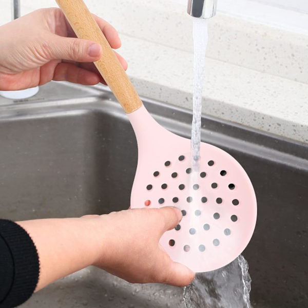 Køkkenhviskesi, Stor Hul Ske med Høj Varmebestandig BPA-Fri Non-Stick Madlavnings Skummers til Afdrypning, Stegning (Pink)