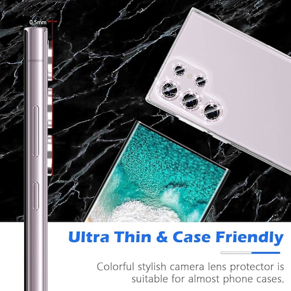 Kameralinsebeskytter til Samsung Galaxy S24 Plus, Skinnende HD Hærdet Glas Aluminiumlegeringsring, Bagskærmskamera Dækfilm Pink