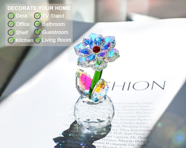 Krystal Solsik Figur Ornament, Glas Drøm Blomst Samleobjekter, Bord Midtpunkter Dekoration