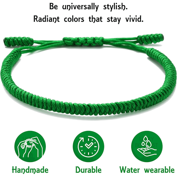 Handgjord tibetansk lyckobringande armband för kvinnor, män, tonåringar, justerbar storlek vänskapspresent handgjord rep flätat chakra armband Green