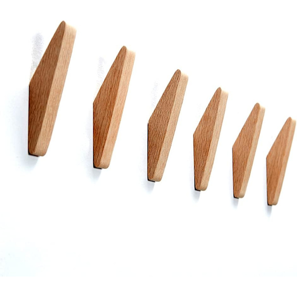 6 Pak Minimalistisk Design Robust Kappe Krog Væghængt Rustik Træ Kroge Tøj Hænger Hat Stativ Kroge (Eg)