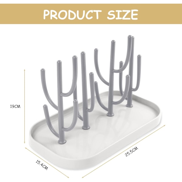 Babyflaske tørrestativ, flasketørrestativ med avtakbar dryppskål, babytørrestativ ideelt for flasker, smokker, holder babytilbehør Grey