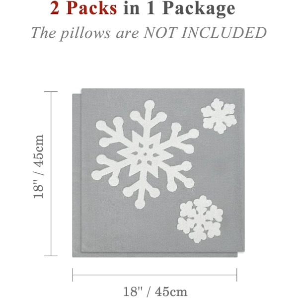 Jul kuddfodral, 2-pack snöflinga broderi dekorativ kuddfodral linne soffkuddeöverdrag för fest Thanksgiving (45x45cm), grå