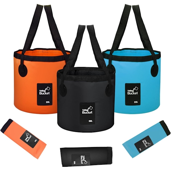 Foldbar Spand - Foldbar Camping Opbevaringsbeholder Sammenklappelig Spand 12L Bærbar Let Spand til Camping Rejser Fiskeri Sejlads og Havearbejde 20l Black