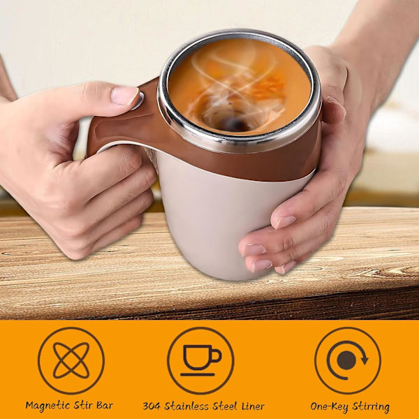 380ML Självrörande Kaffe Mugg Automatisk Magnetisk Omrörning Kaffe Mugg Roterande Hem Kontor Resa Omrörning Kopp Brown