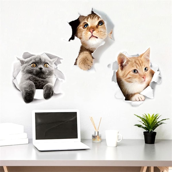 Söta 3D katt väggdekaler 3-pack väggklistermärken flickor pojkar sovrum vardagsrum väggdekor Cat 2