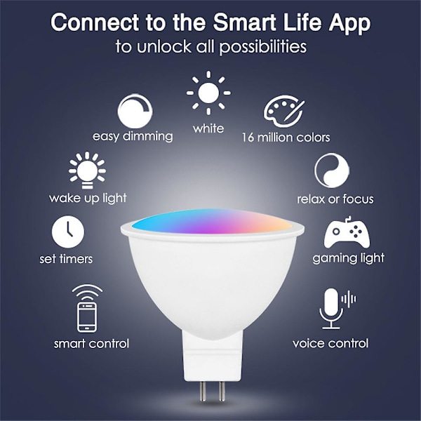 3 stk. Smart Homekit WiFi MR16 Smart LED Pære 12V RGBCW Dæmpbar Lampe Siri Stemmestyring 5W Spotbelysning Farveskift