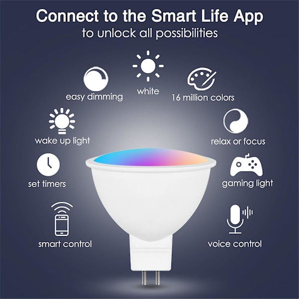 3 stk Smart Homekit WiFi MR16 Smart LED Pære 12V RGBCW Dimbar Lampe Siri Stemmekontroll 5W Spotbelysning Fargeendring