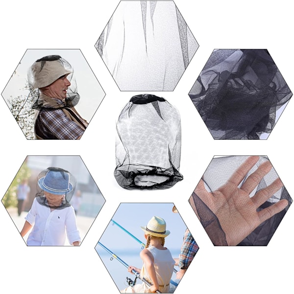 4 st Midge Head Net, Nylon Myggnät Huvudskyddsnät, Fint Masknät, Ansiktshalsnätsskydd för Utomhus, Vandring