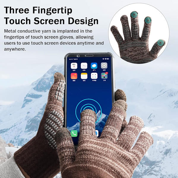 Touchscreen-handskar för män, halkfria, termiska handskar, stickade herrhandskar med silikonpartiklar, tjockare, elastiska, vindtäta